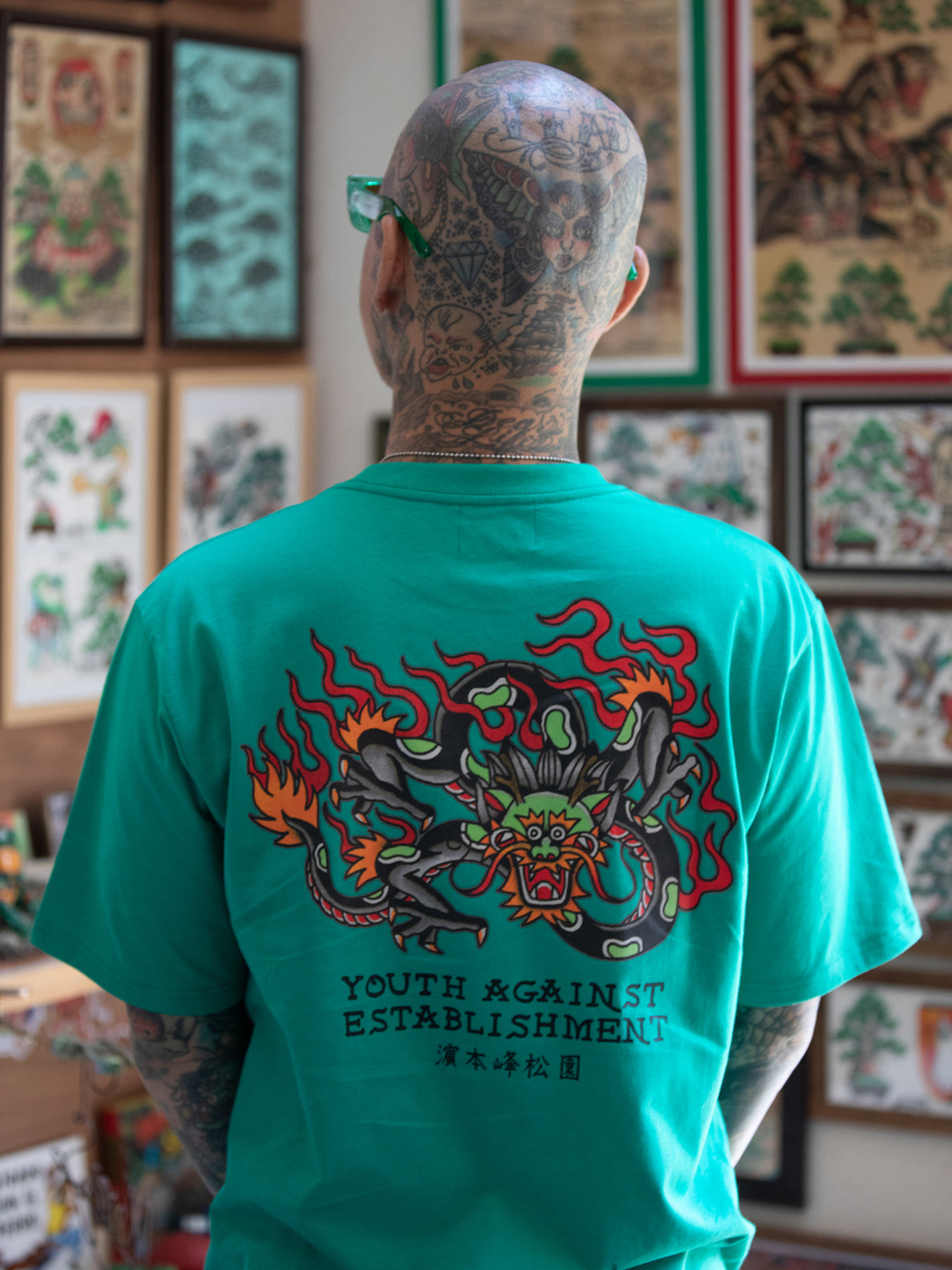 Tokyo True Featured Artist Yusuke Hamamoto Piper Short Sleeve Tee - Emerald Green