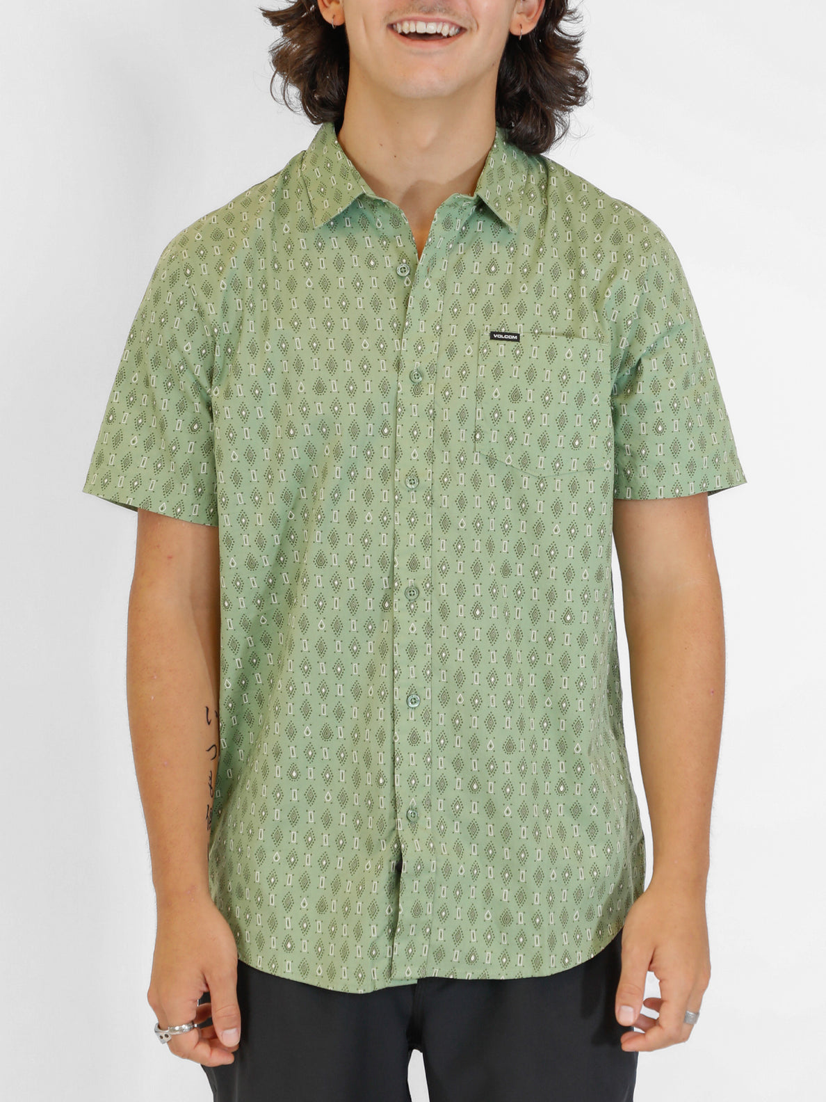 Warbler Short Sleeve Woven Shirt -  Basil