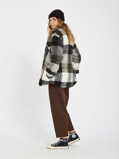 Silent Sherpa Plaid Jacket - Army Green Combo